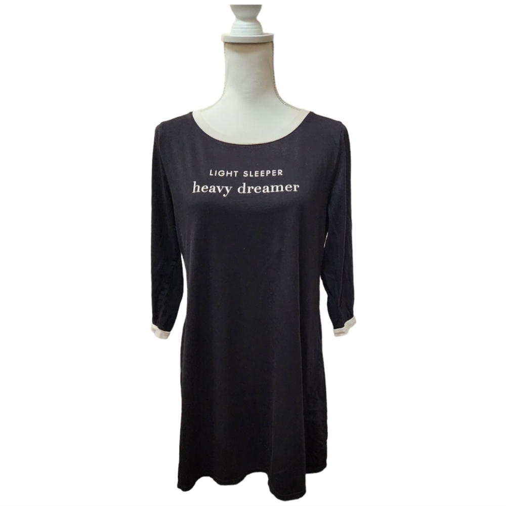 Kate Spade Women's Black 3/4 Length Sleep Shirt Night Gown, Large